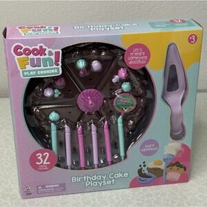 Cook & Fun Birthday Cake Playset 32pc Pretend Play Food Cutting Toy for Kids New